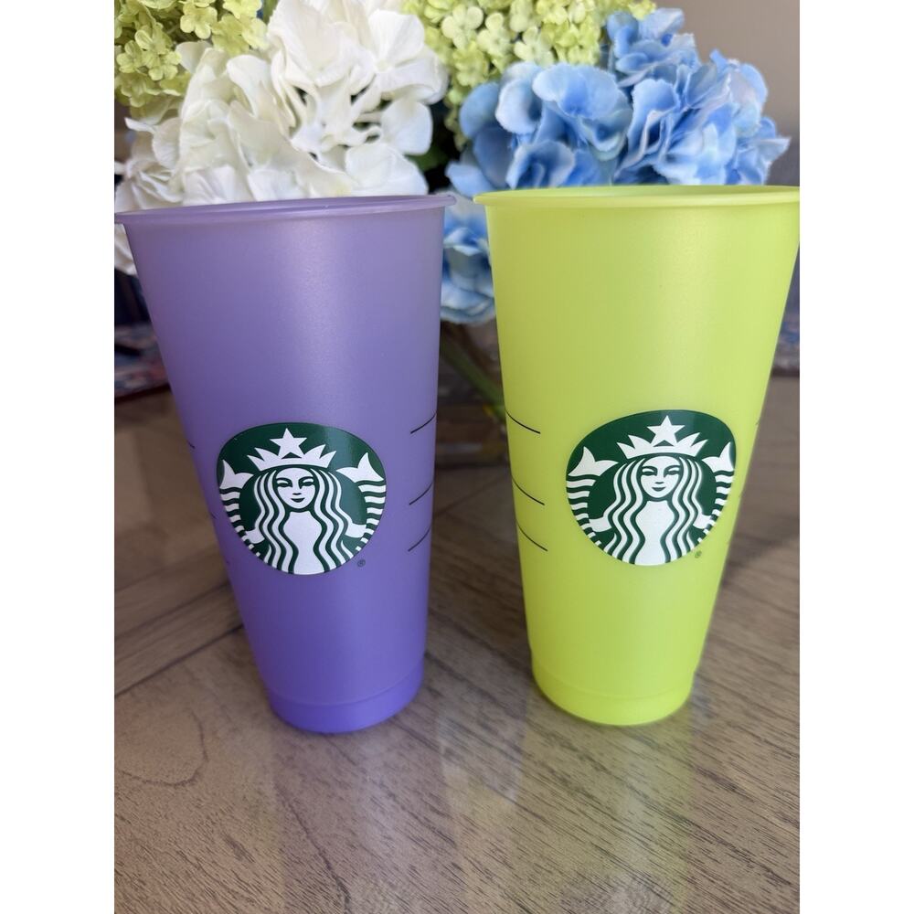 Set of 2 Starbucks Reusable Venti Cold Beverage Cups Plastic 24 Oz Size No Lids